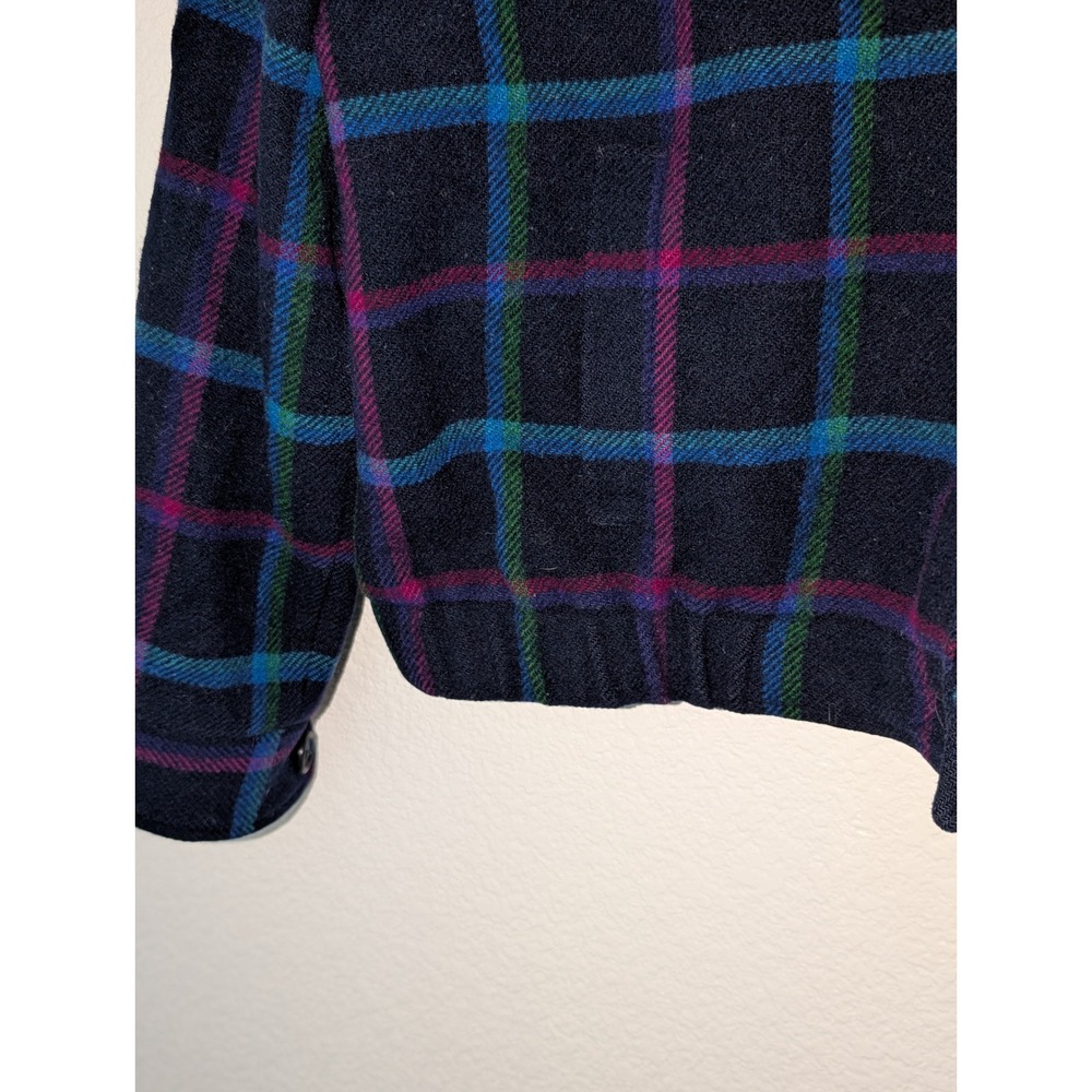 Pendleton Wool Bomber Jacket Navy Blue Plaid Button Up Vintage Womens M - Picture 3 of 7